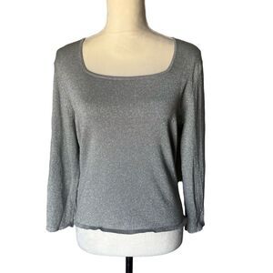 Vintage Ann Taylor Pullover Silk Blend Size M Silver Metallic Square Neckline